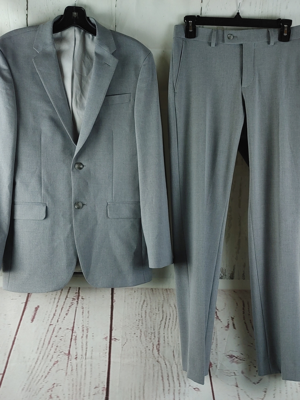 Egara Men's 36S Gray Skinny Fit Stretch 2-Piece 2-Button Suit 28x30 Flat Front